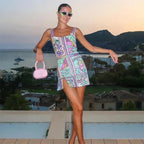 Women’s Printed Mini Dress with Square Neck and Side Slit