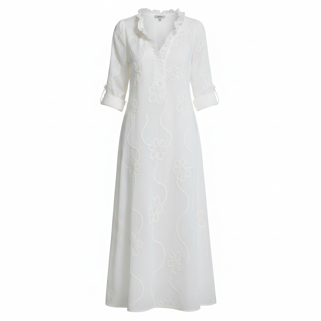 Sephira | Women's Retro Shift Dress - Ruffle Collar & Sleek Fit