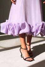 Women’s Scoop Neck Midi Dress with Spaghetti Straps and Ruffle Hem