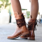 Lyra | Women’s Studded Lace-Up Mid-Calf Boots with Low Heel and Vintage Finish