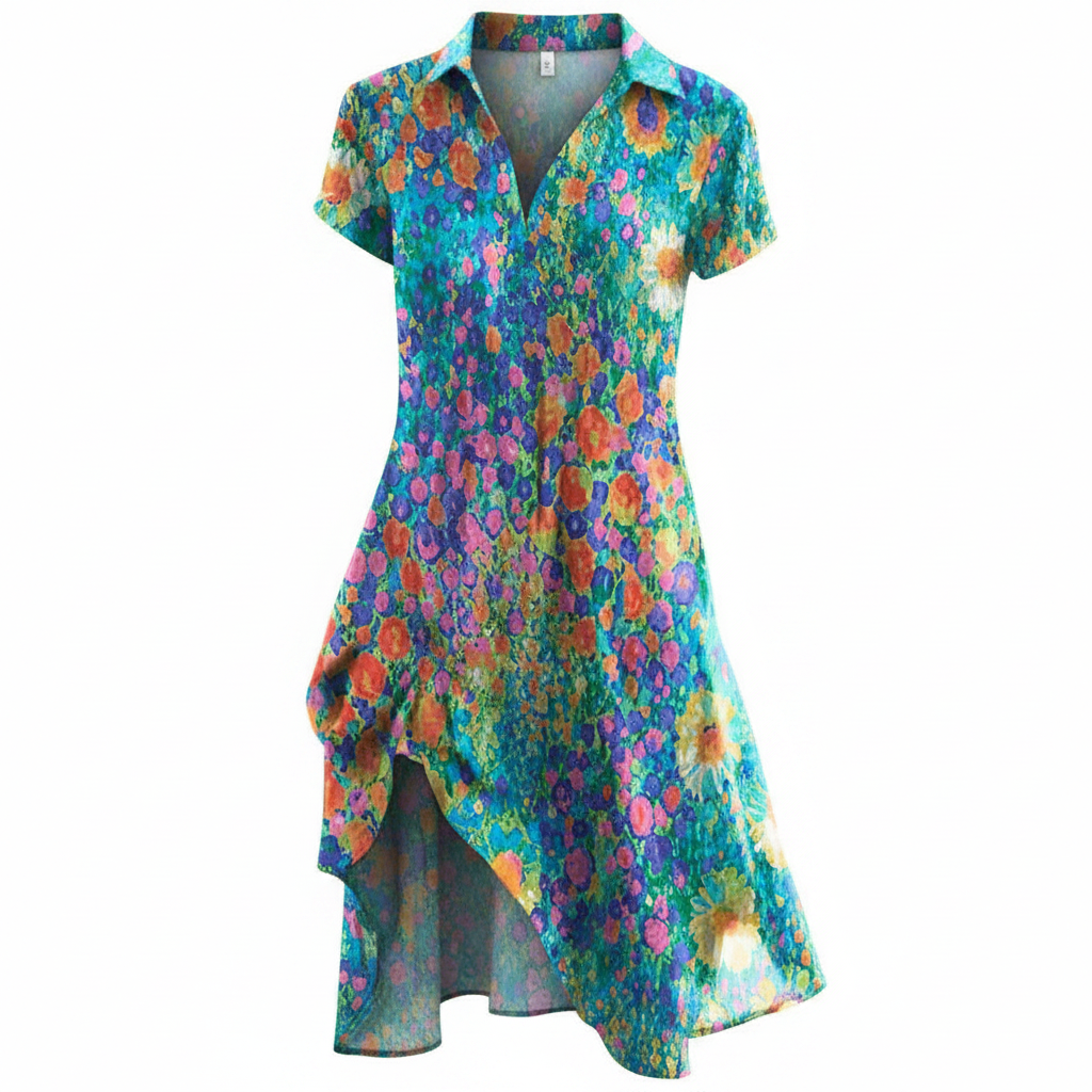 Vela | Women’s V-Neck Short Sleeve Midi – Chic Artisan Summer Grace & Refined Slimming Silhouette