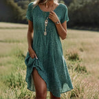 Vela | Women’s V-Neck Short Sleeve Midi – Chic Artisan Summer Grace & Refined Slimming Silhouette Green