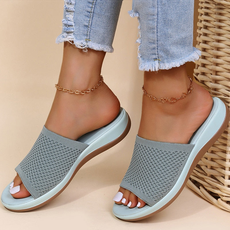 Velo | Women’s Breathable Summer Sliders – Chic Artisan Ease & Refined Slimming Silhouette Light Blue