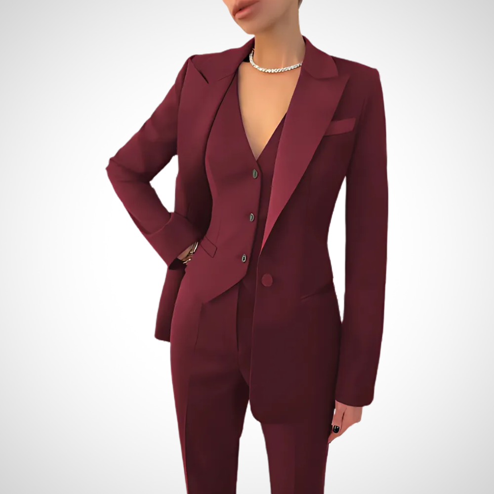 Sephira | Women's Three-Piece Suit with Slim-Fit Trousers and Buttoned Vest Red