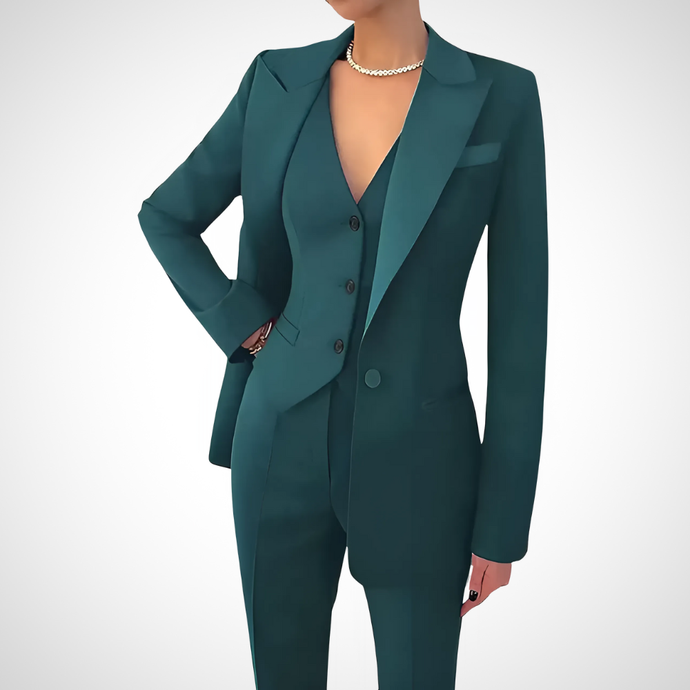 Sephira | Women's Three-Piece Suit with Slim-Fit Trousers and Buttoned Vest Green