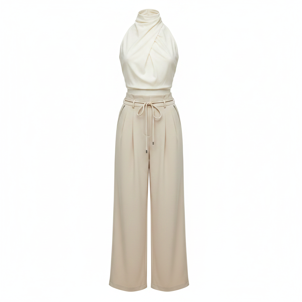 Lumi | Women’s Two-Piece Set with Draped Halter Top and High Waist Pants