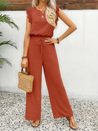 Døre | Women’s Two-Piece Set with Lace-Trim Cap-Sleeve Top and Wide-Leg Pants Red