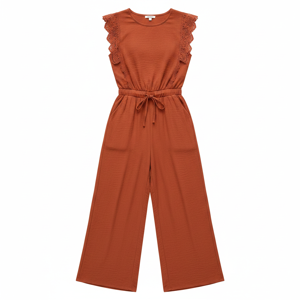 Døre | Women’s Two-Piece Set with Lace-Trim Cap-Sleeve Top and Wide-Leg Pants