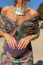 Women's V-Neck Wedding Guest Dress with Short Sleeves and Maxi Length