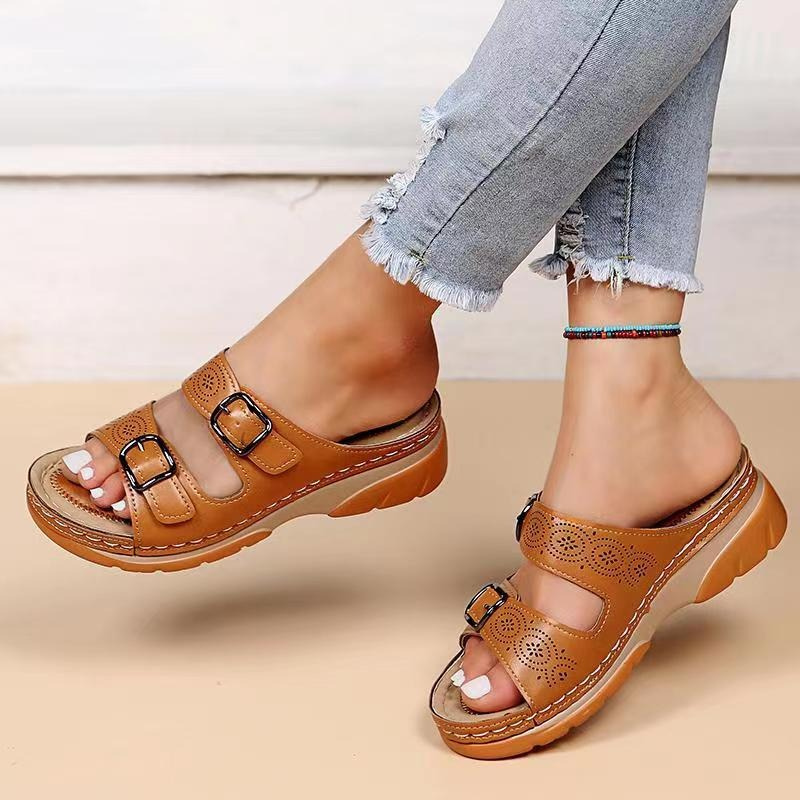 Flora | Women’s Walking Sandals – Cushioned Comfort Sole & Adjustable Precision Fit Brown