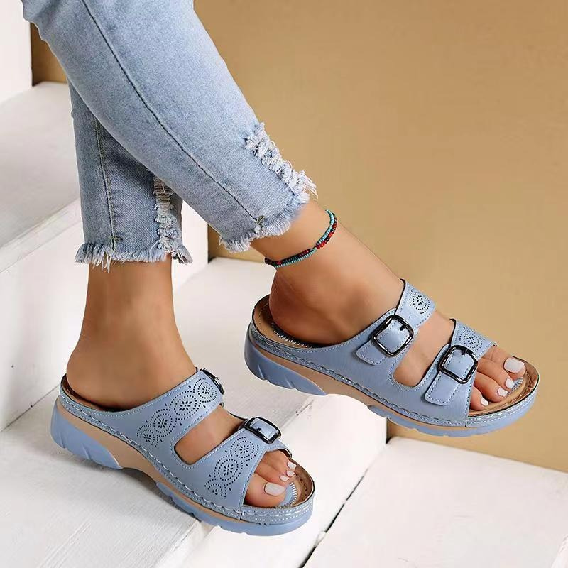 Flora | Women’s Walking Sandals – Cushioned Comfort Sole & Adjustable Precision Fit Light Blue