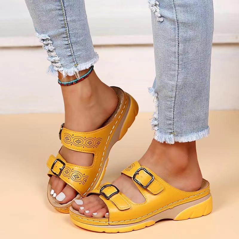 Flora | Women’s Walking Sandals – Cushioned Comfort Sole & Adjustable Precision Fit Yellow
