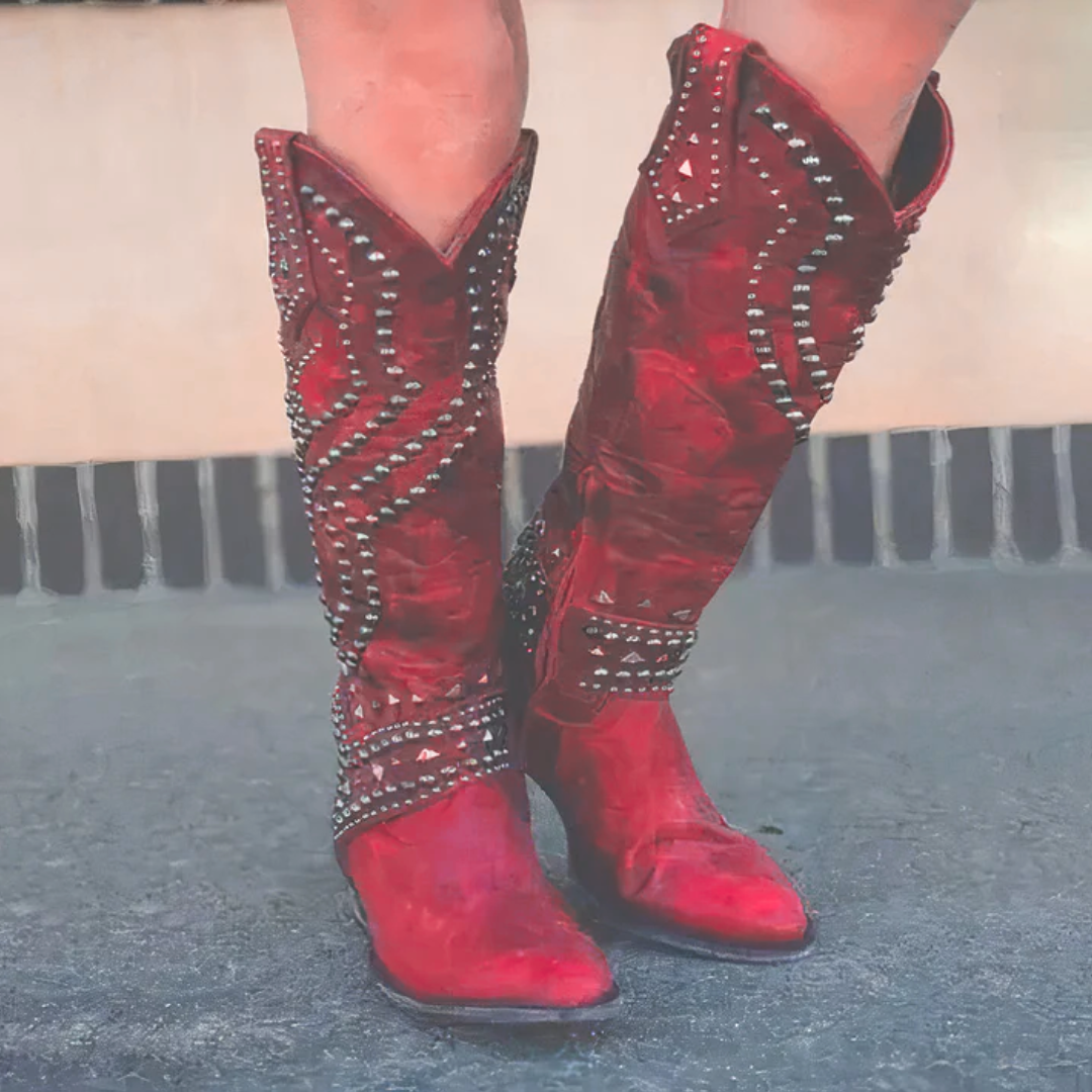 Chāme | Women's Western Knee-High Boots - Pointed Toe Cowboy & Cowgirl Tall Boots Red