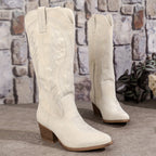 Boots For Women | Knee-High Western With Embroidered Shaft White 8