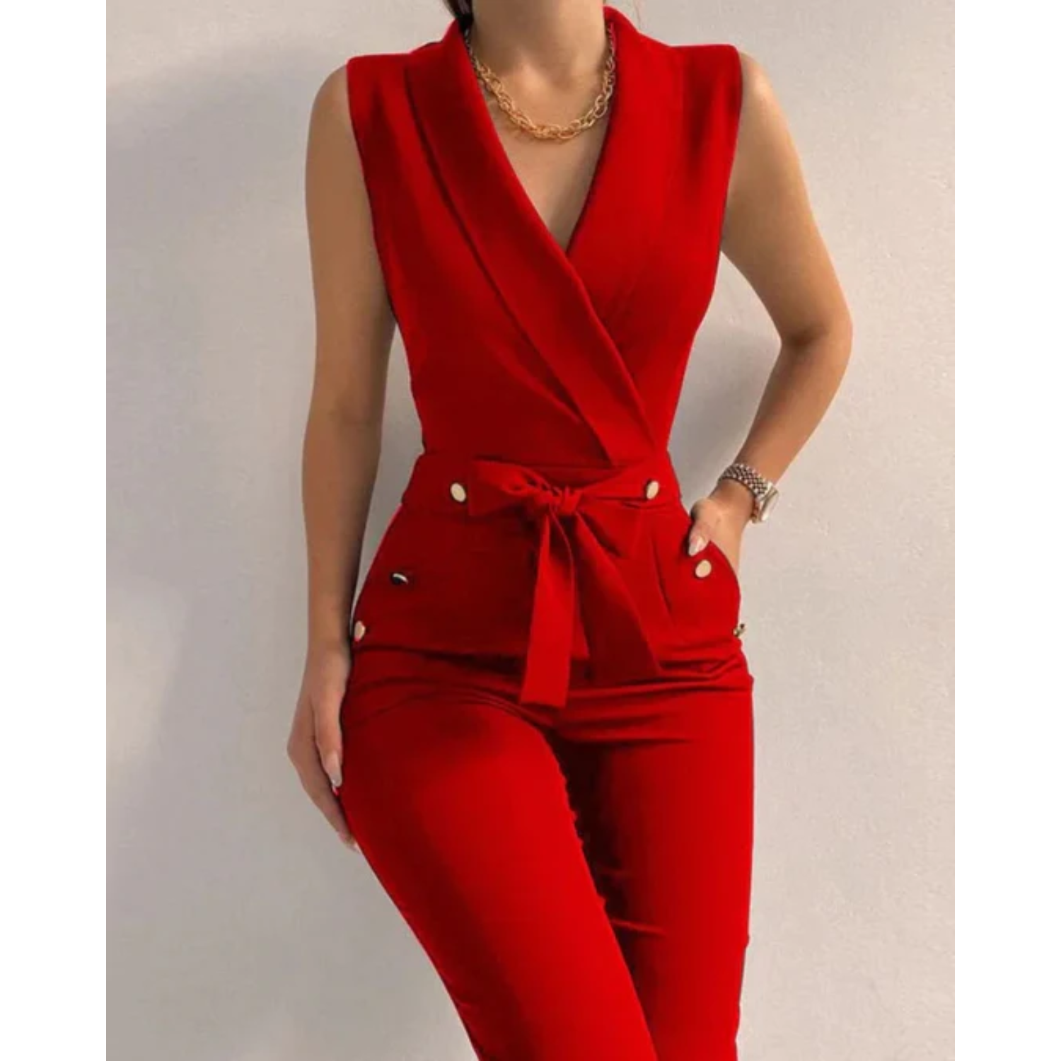 Flõre | Women’s Scuba Crepe Tied Waist Jumpsuit
