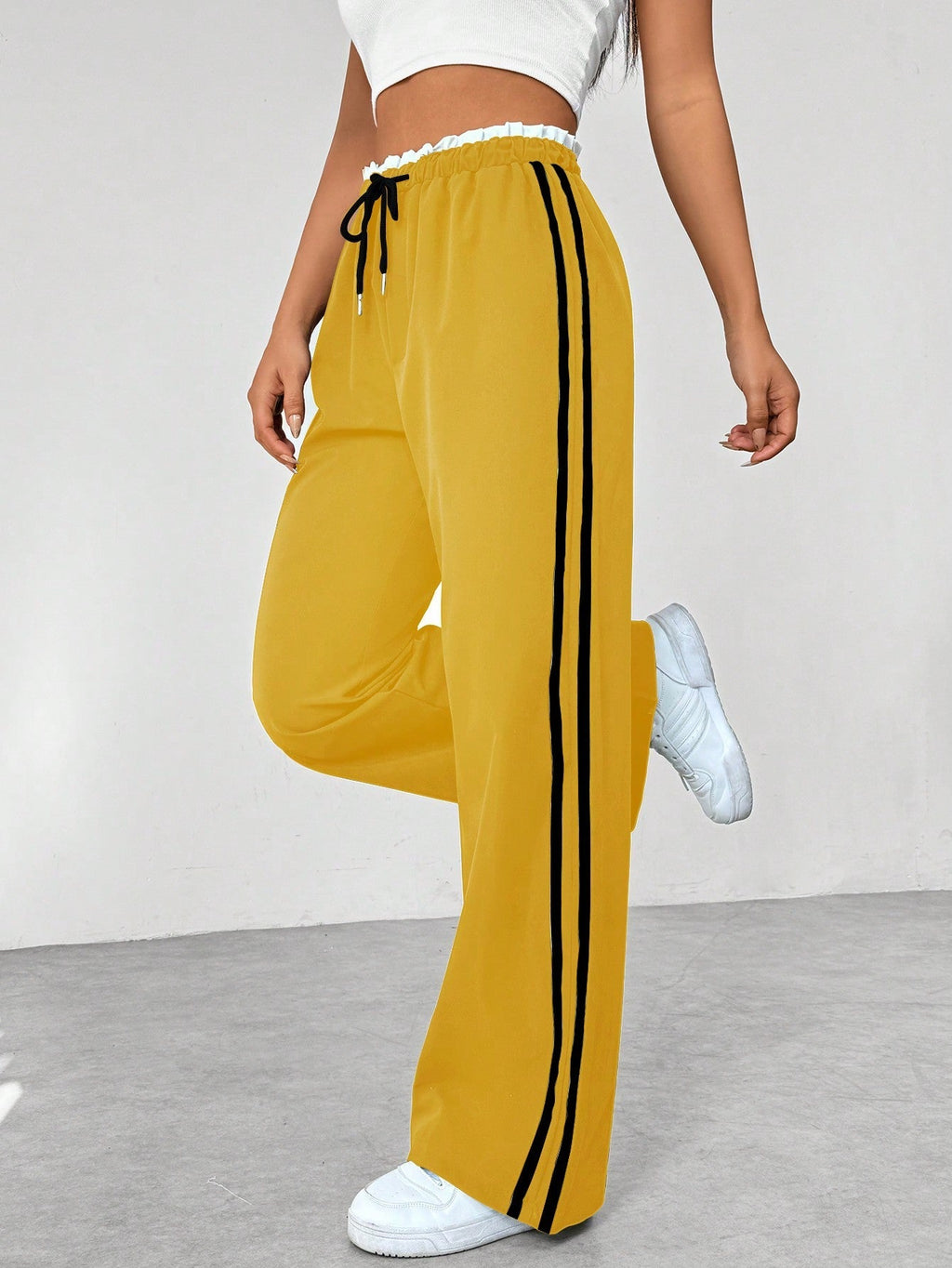 Women's Trendy Sporty Wide-Leg Trousers Yellow