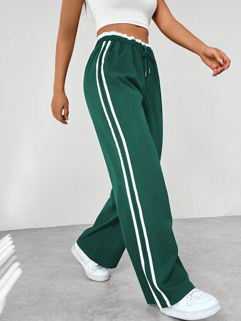 Women's Trendy Sporty Wide-Leg Trousers Dark green