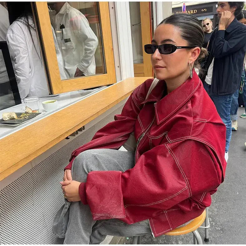 Zara Red Oversized Leather Jacket for Women