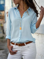 Amore | Women’s Sophisticated Blouse – Architectural Fluidity & Contemporary Tailored Fit light blue