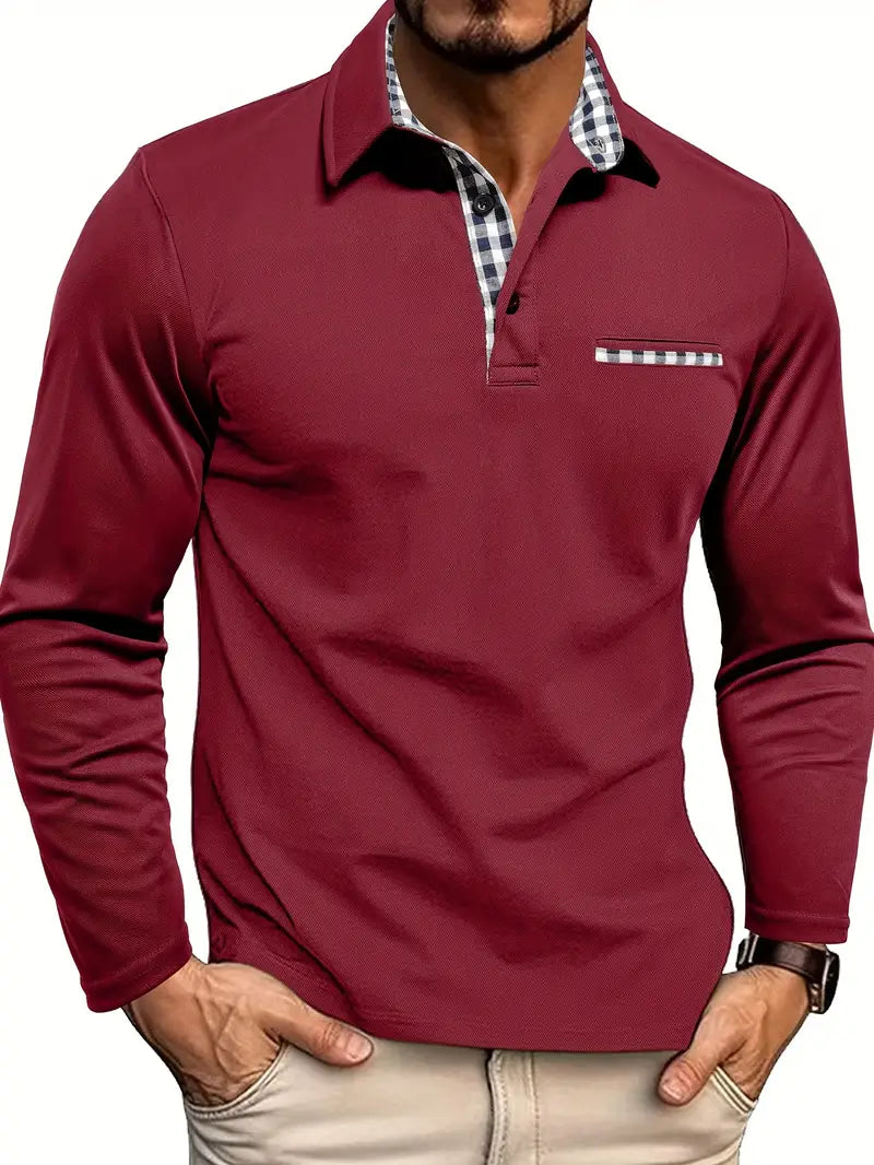Zipari | Men's Long Sleeve Polo Shirt for Winter - Warm Thermal Polo Top Burgundy
