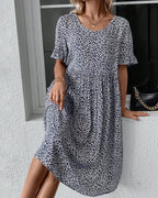 Damaris | Midi Dress with Floral Print, Round Neck and Short Sleeves for Women | Ideal for Day and Evening