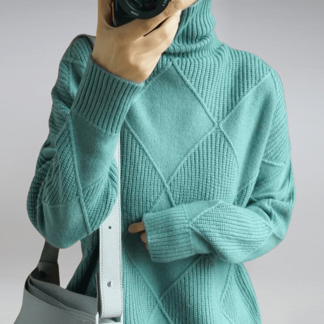 Zahara | Women's Diamond Knit Sweater - Textured Cable Pattern Pullover & Soft Jumper Blue