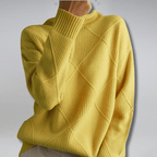 Zahara | Women's Diamond Knit Sweater - Textured Cable Pattern Pullover & Soft Jumper Yellow