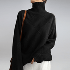Zahara | Women's Diamond Knit Sweater - Textured Cable Pattern Pullover & Soft Jumper Black