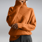 Zahara | Women's Diamond Knit Sweater - Textured Cable Pattern Pullover & Soft Jumper Orange