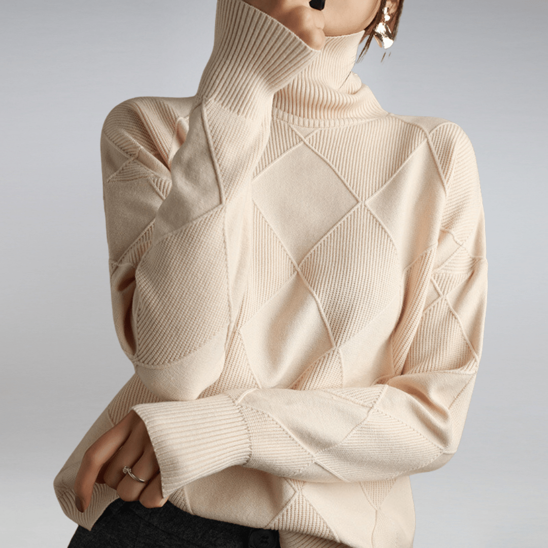Zahara | Women's Diamond Knit Sweater - Textured Cable Pattern Pullover & Soft Jumper Beige