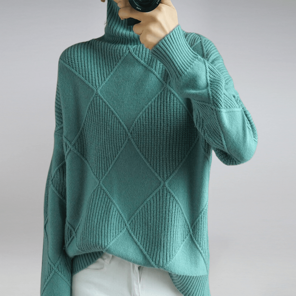 Zahara | Women's Diamond Knit Sweater - Textured Cable Pattern Pullover & Soft Jumper