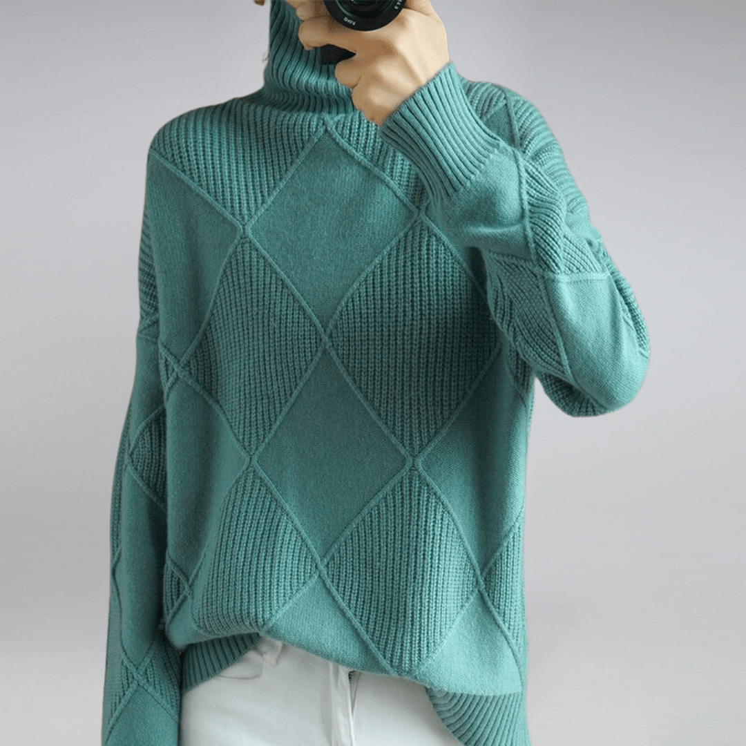 Zahara | Women's Diamond Knit Sweater - Textured Cable Pattern Pullover & Soft Jumper