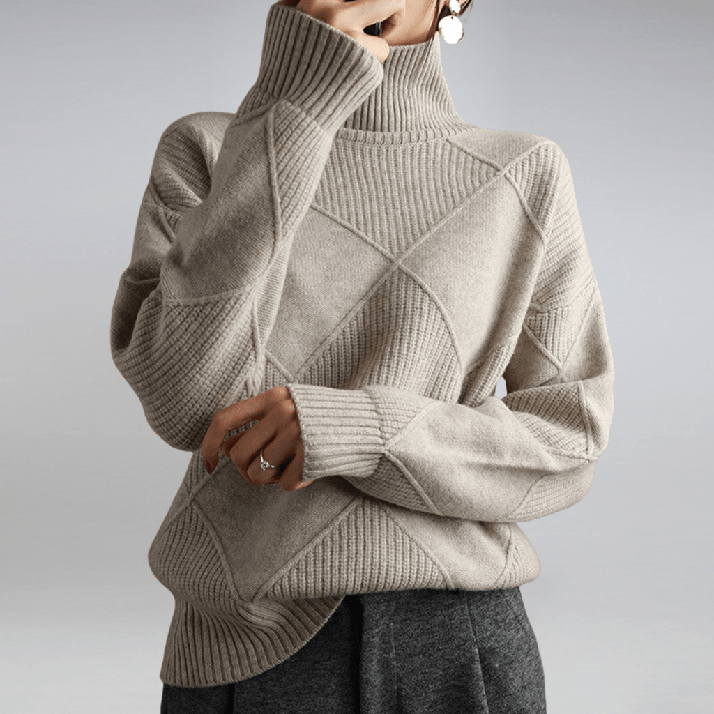 Zahara | Women's Diamond Knit Sweater - Textured Cable Pattern Pullover & Soft Jumper Gray