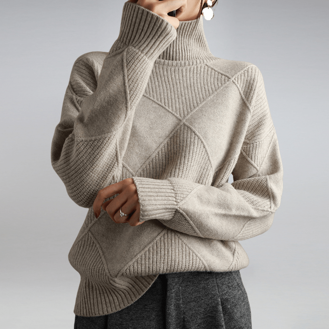 Zahara | Women's Diamond Knit Sweater - Textured Cable Pattern Pullover & Soft Jumper Gray