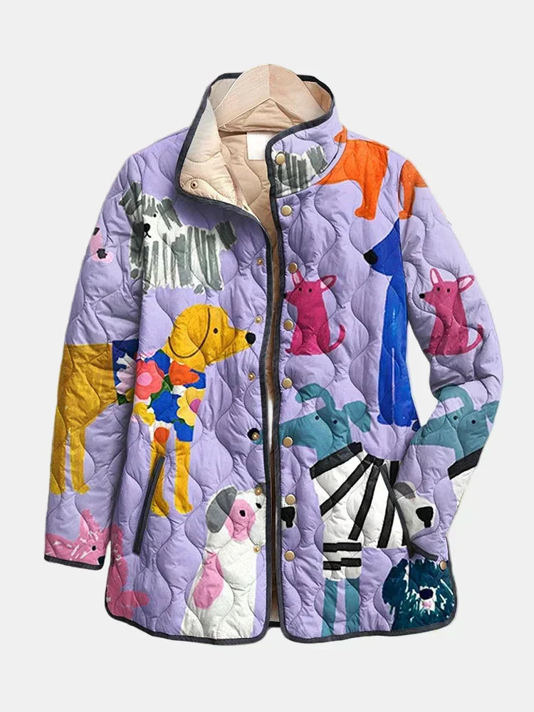 Solis | Women’s Jacket | Dog Print Quilted Light Purple