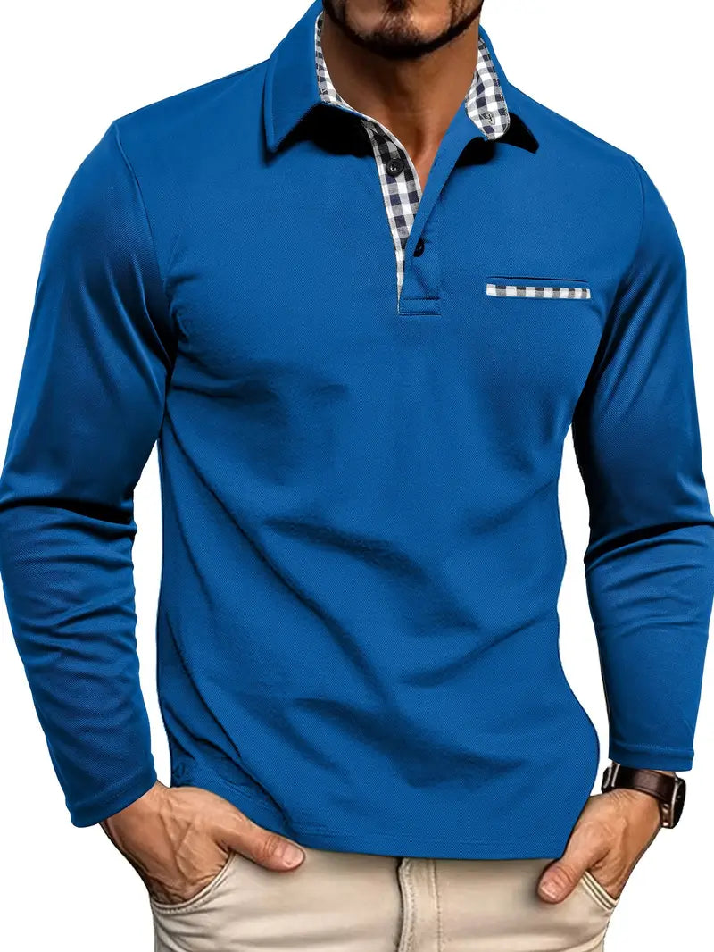 Zipari | Men's Long Sleeve Polo Shirt for Winter - Warm Thermal Polo Top Blue