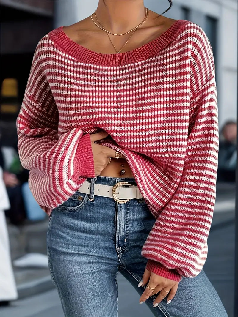 Roque | Women's Winter Knit Sweater - Warm Chunky Cable Knit Pullover & Ribbed Jumper Red