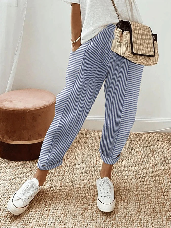 Sephira | Women’s Coastal Tapered Lounge Pants Blue White