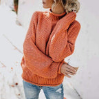 Parsha | Women's Sweater | Textured Knit Surface Long Sleeve Orange