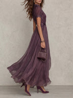 Chiffon Maxi Dress for Women – Ruffle Neckline & Keyhole
