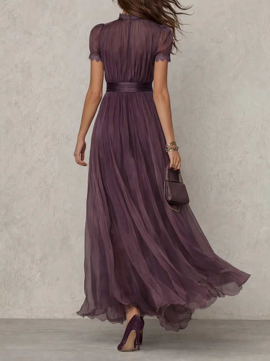 Chiffon Maxi Dress for Women – Ruffle Neckline & Keyhole
