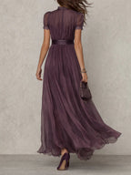 Chiffon Maxi Dress for Women – Ruffle Neckline & Keyhole