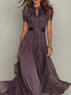Chiffon Maxi Dress for Women – Ruffle Neckline & Keyhole
