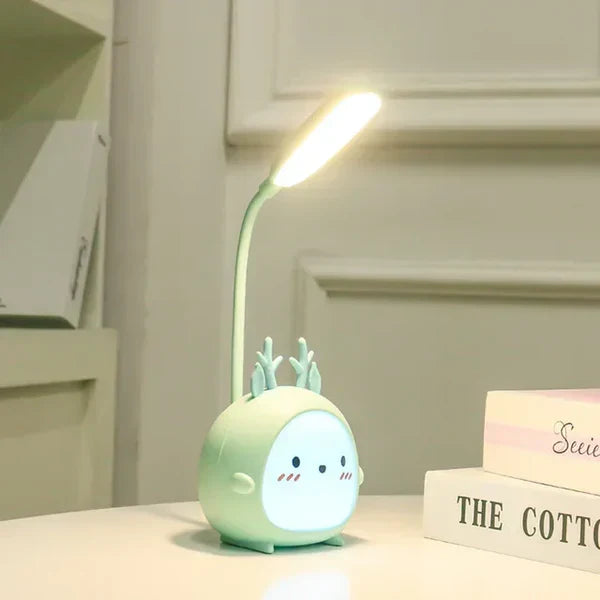 Children's reading lamp with eye protection and USB night light - BrightBuddy Blue Deer