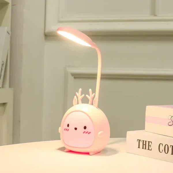 Children's reading lamp with eye protection and USB night light - BrightBuddy Pink Deer