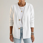 Sephira | Women's Relaxed Denim Cardigan - Oversized Button-Front Jean Shacket & Outer Layer White