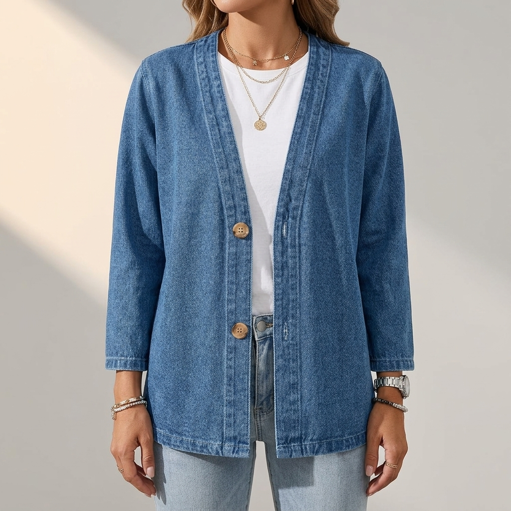 Sephira | Women's Relaxed Denim Cardigan - Oversized Button-Front Jean Shacket & Outer Layer Dark Blue