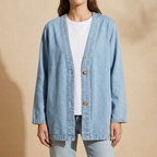 Sephira | Women's Relaxed Denim Cardigan - Oversized Button-Front Jean Shacket & Outer Layer Light Blue