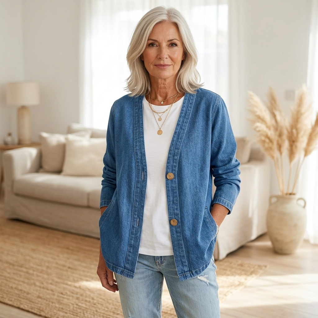 Sephira | Women's Relaxed Denim Cardigan - Oversized Button-Front Jean Shacket & Outer Layer