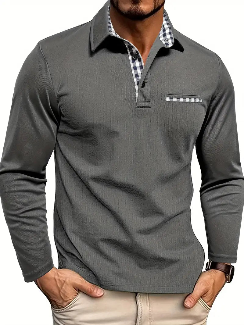 Zipari | Men's Long Sleeve Polo Shirt for Winter - Warm Thermal Polo Top Grey